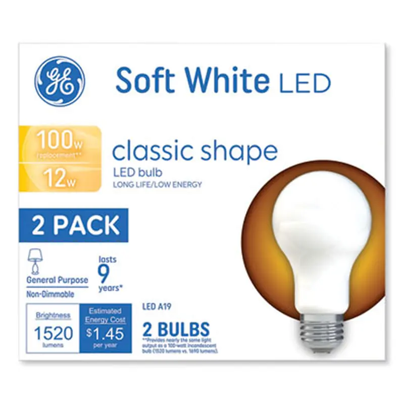 Classic LED Non-Dim A19 Light Bulb, 12 W, Soft White, 2/Pack - Light Bulbs | GE
