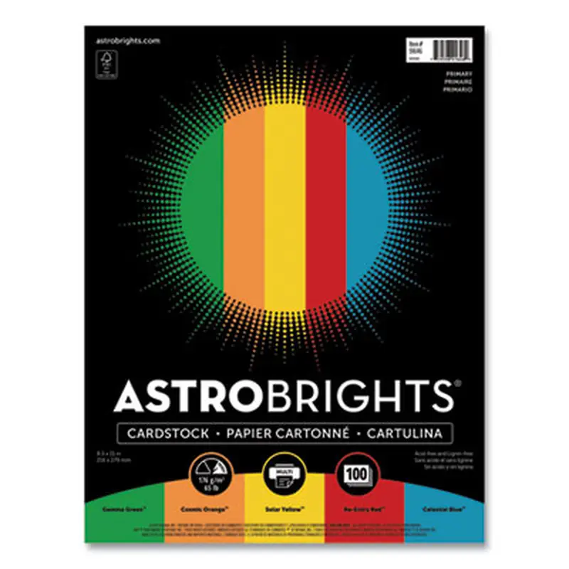 Color Cardstock -"Primary" Assortment, 65 lb Cover Weight, 8.5 x 11, Assorted Primary Colors, 100/Pack - Art & Design Paper | Astrobrights