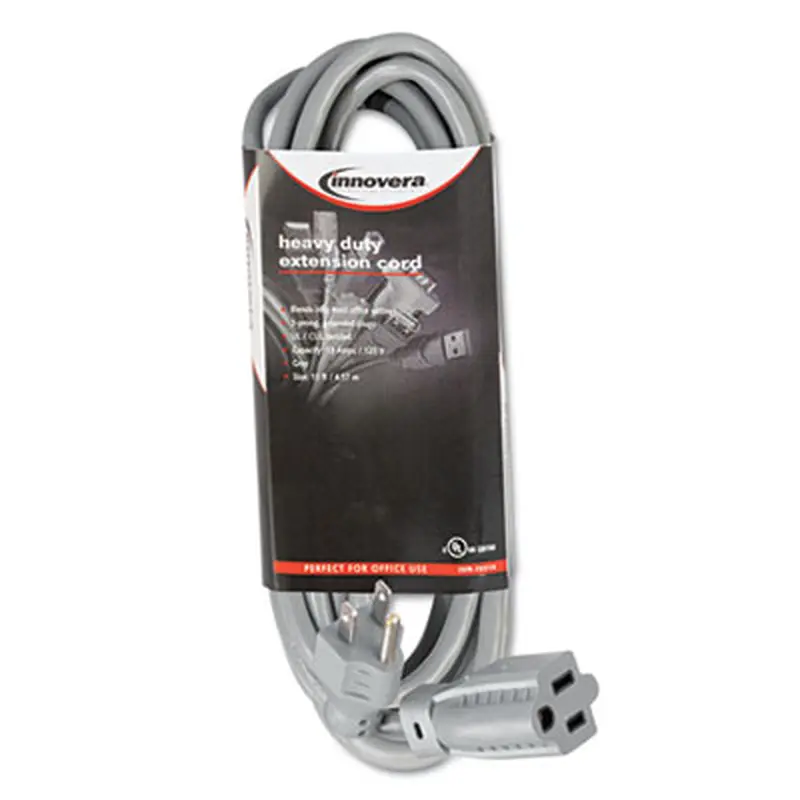 Indoor Heavy-Duty Extension Cord, 15 ft, 13 A, Gray - Extension Cords | Innovera