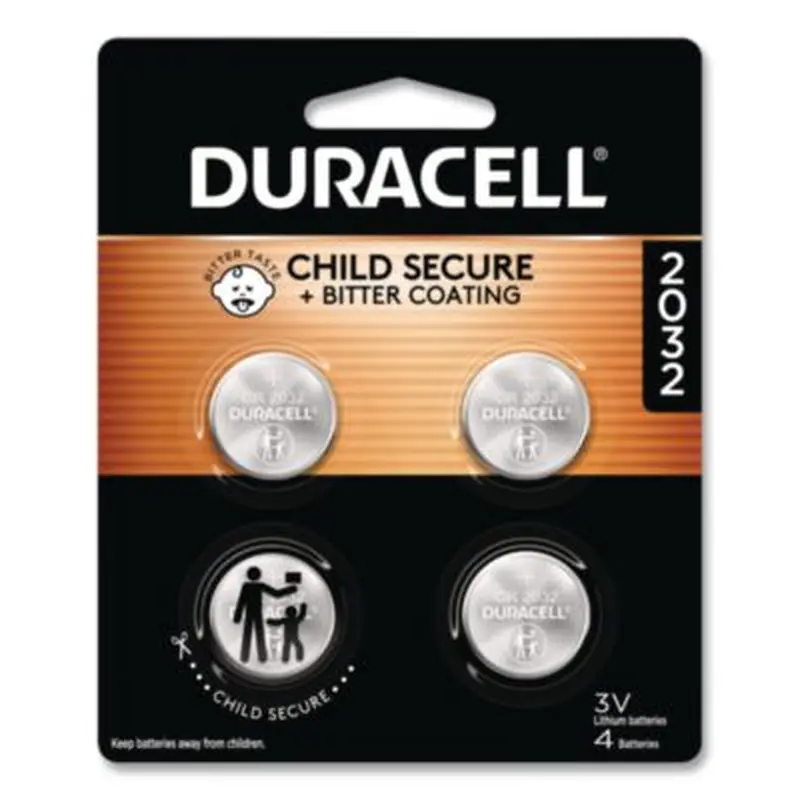 Lithium Coin Batteries With Bitterant, 2032, 4/Pack - Batteries | Duracell