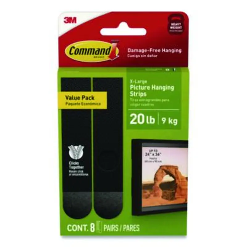 Picture Hanging Strips, X-Large, Removable, Holds up to 20 lbs per 4 Strips, Black, 8 Pairs/Pack - Mounting Tape | Command