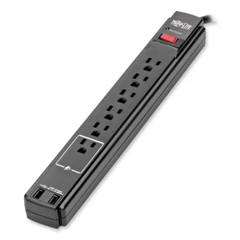 Protect It! Surge Suppressor, 6 AC Outlets/2 USB Ports, 6 ft Cord, 990 J, Black - Surge Protectors | Tripp Lite by Eaton