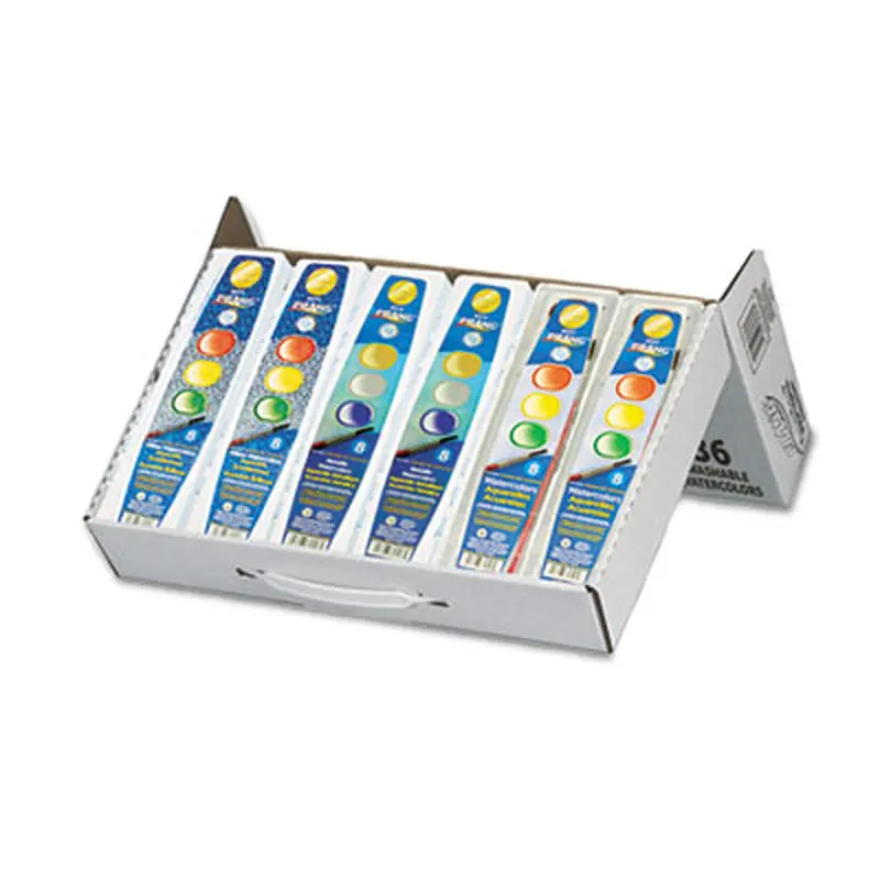 Semi-Moist Washable Watercolor Classic, Glitter and Metallic Master Pack, 8 Assorted Colors, Palette Tray, 36 Sets/Carton - Paint | Prang
