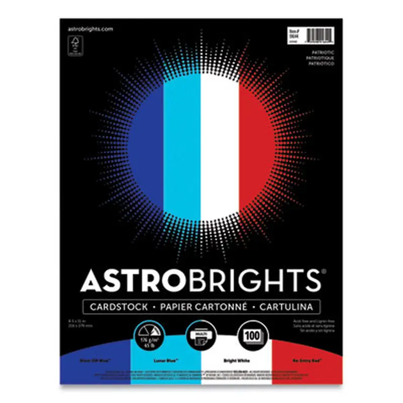 Color Cardstock - "Patriotic" Assortment, 65 lb Cover Weight, 8.5 x 11, Assorted Patriotic Colors, 100/Pack - Art & Design Paper | Astrobrights