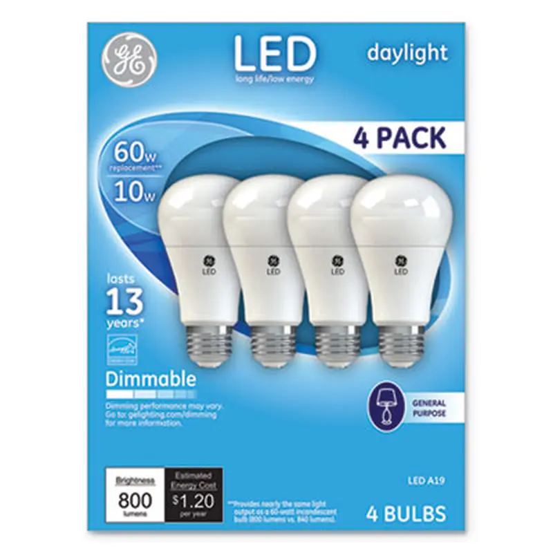 LED Daylight A19 Dimmable Light Bulb, 10 W, 4/Pack - Light Bulbs | GE