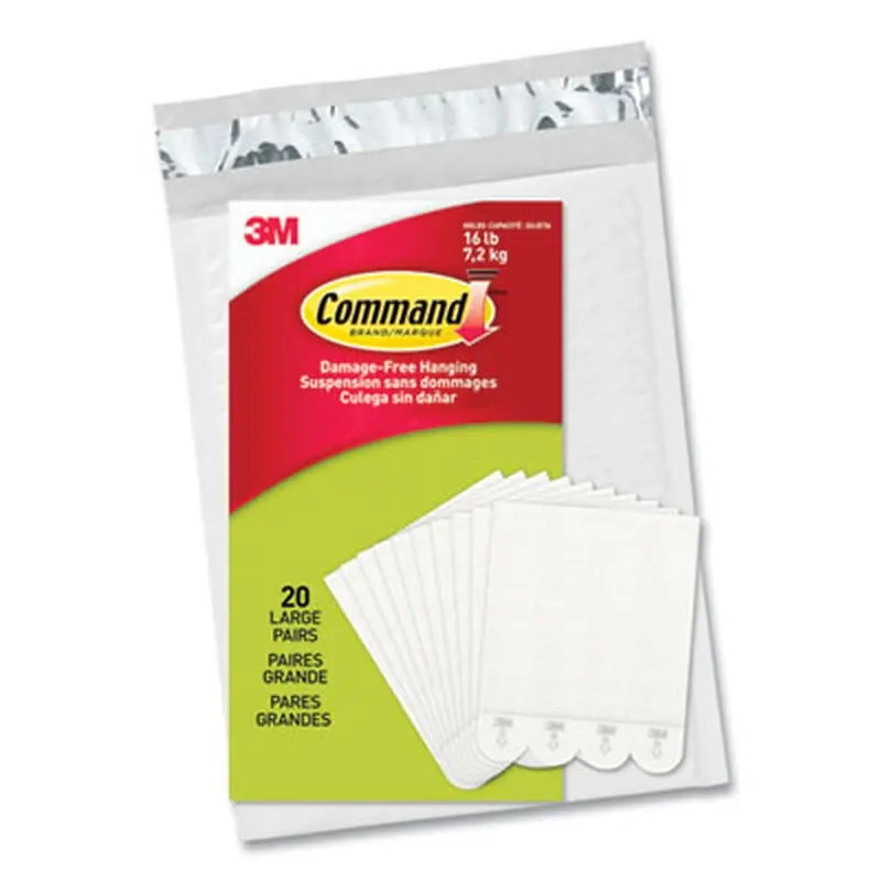 Picture Hanging Strips, Removable, Holds Up to 4 lbs per Pair, Large, 0.63 x 3.63, White, 20 Pairs/Pack - Mounting Tape | Command