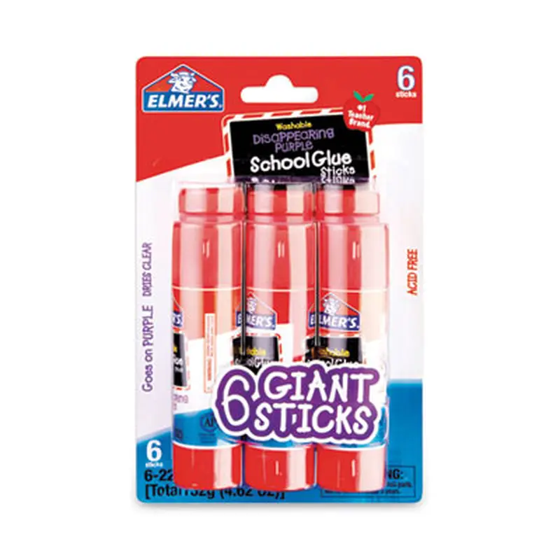 School Glue Stick, 0.77 oz, Applies Purple, Dries Clear, 6/Pack - Glue | Elmer's