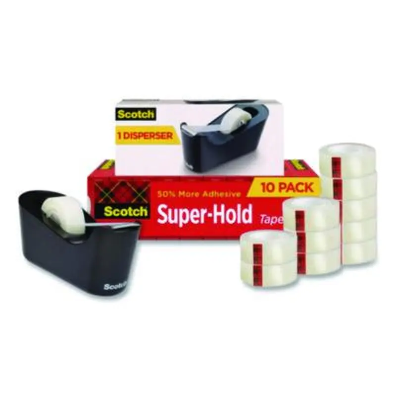 Super-Hold Tape with Dispenser, 1" Core, 0.75" x 27.77 yds, Clear, 10 Rolls and 1 Dispenser/Pack - Tape | Scotch