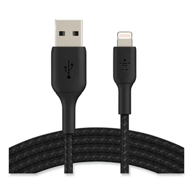 BOOST CHARGE Braided Apple Lightning to USB-A ChargeSync Cable, 6.6 ft, Black - Adapters/Chargers | Belkin