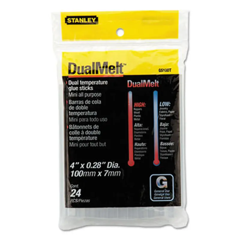 Dual Temperature Mini Glue Sticks, 0.28" x 4", Dries Clear, 24/Pack - Glue Gun Sticks | Stanley Bostitch