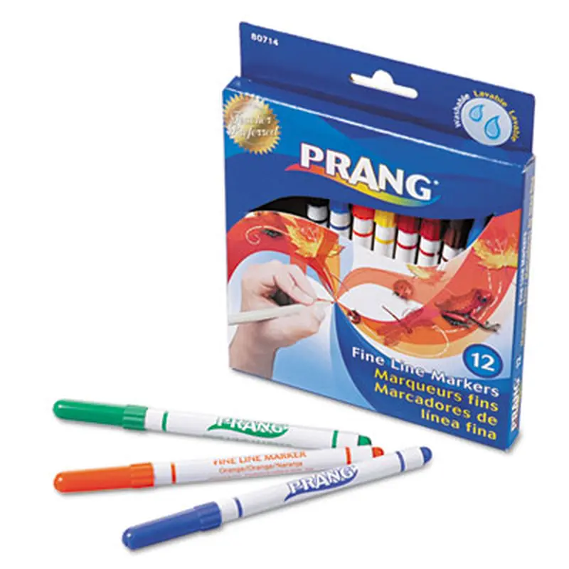 Fine Line Markers, Fine Bullet Tip, Assorted Colors, 12/Set - Markers | Prang