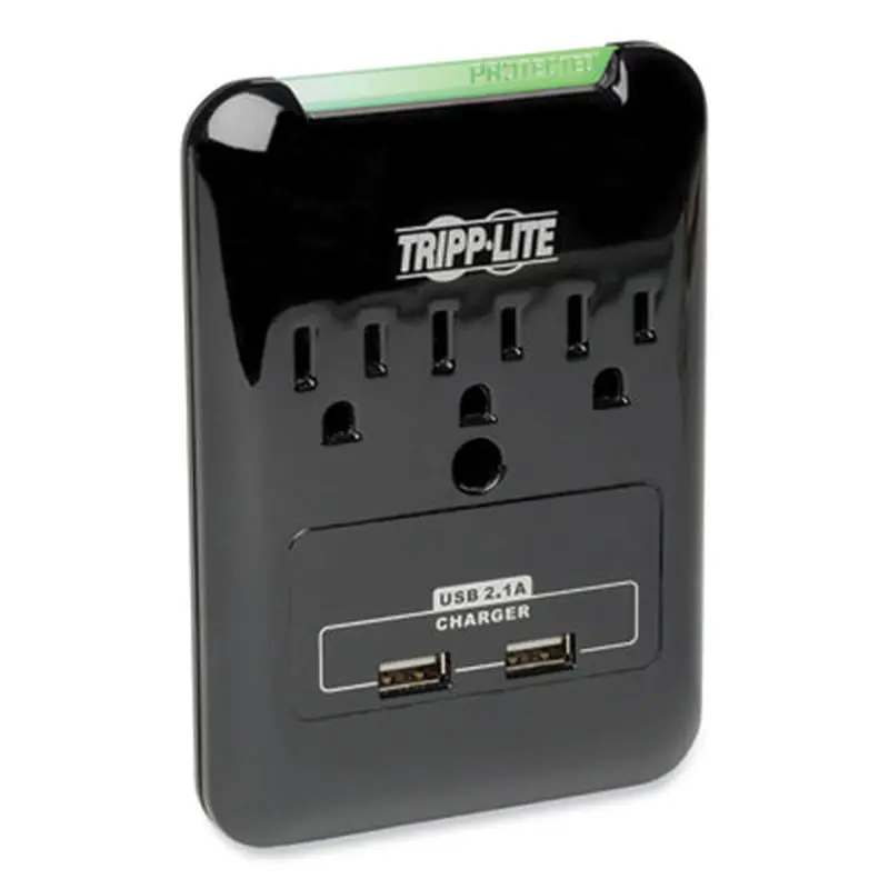 Protect It! Surge Protector, 3 AC Outlets/2 USB Ports, 540 J, Black - Surge Protectors | Tripp Lite by Eaton