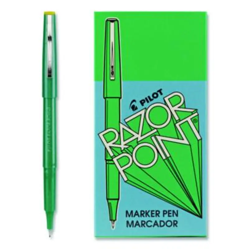 Razor Point Fine Line Porous Point Pen, Stick, Extra-Fine 0.3 mm, Green Ink, Green Barrel, Dozen - Pens | Pilot
