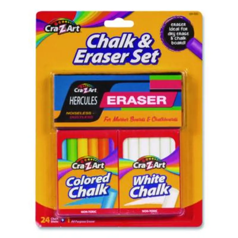 Chalk and Eraser Set, (12) White/(12) Assorted - Art Chalk | Cra-Z-Art