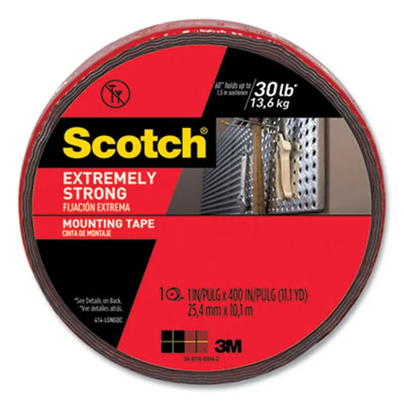 Extreme Mounting Tape, Permanent, Holds Up to 0.5 lbs per Inch, 1" x 11.1 yds, Black - Mounting Tape | Scotch