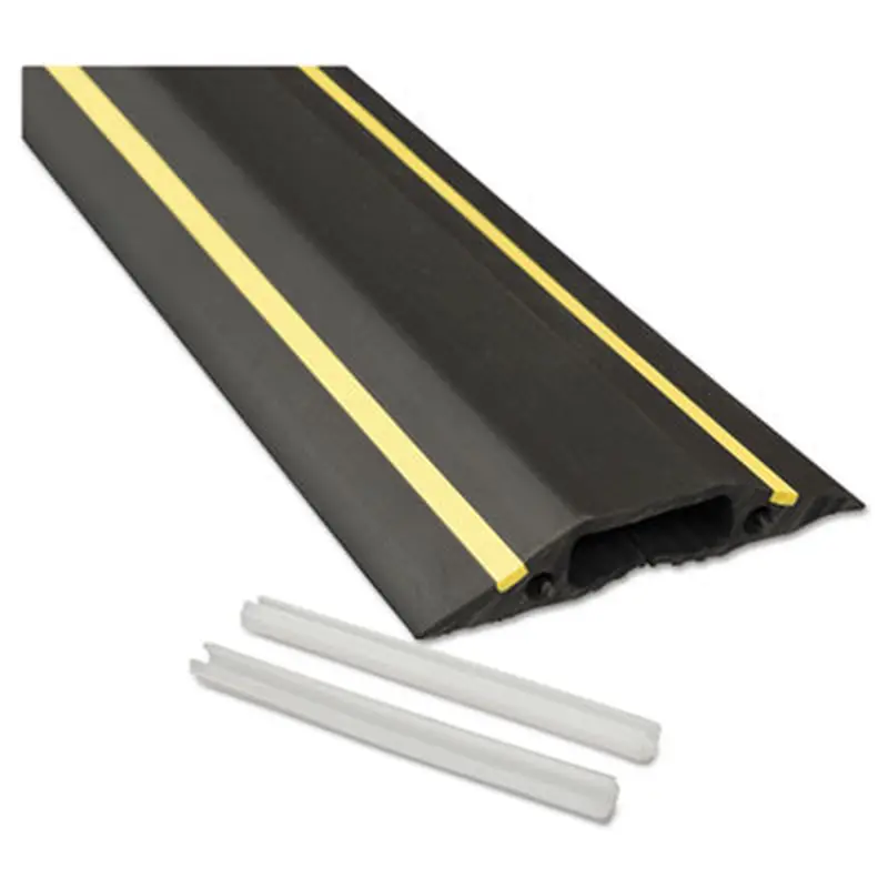 Medium-Duty Floor Cable Cover, 3.25 x 0.5 x 6 ft, Black with Yellow Stripe - Cable Management | D-Line