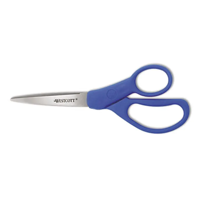 Preferred Line Stainless Steel Scissors, 7" Long, 3.25" Cut Length, Straight Blue Handle - Scissors | Westcott