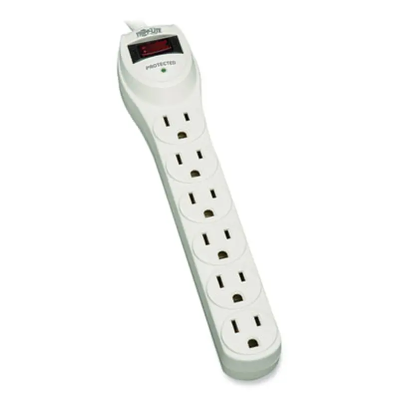 Protect It! Home Computer Surge Suppressor, 6 AC Outlets, 2 ft Cord, 180 J, Light Gray - Surge Protectors | Tripp Lite by Eaton