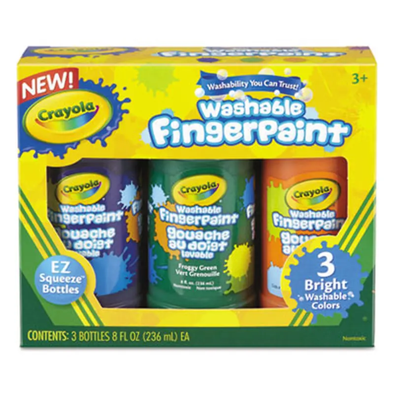 Washable Fingerpaint Pack, 3 Assorted Bright Colors, 8 oz Tube, 3/Box - Paint | Crayola