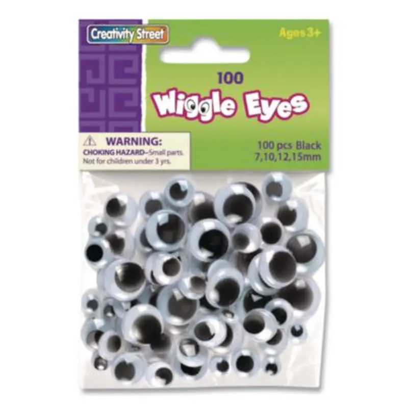 Wiggle Eyes Assortment, 0.27", 0.39", 0.47", 0.59", Black, 100/Pack - Crafting Embellishments | Creativity Street