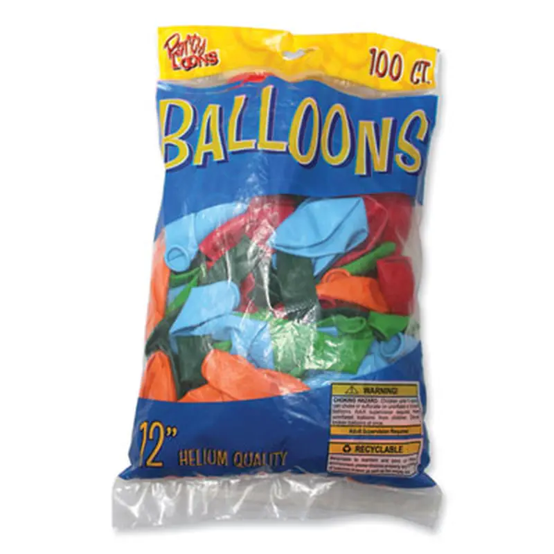 Balloons, 12", Helium Quality Latex, Assorted Colors, 100/Pack, 20 Packs/Carton - Balloons & Streamers | Tablemate