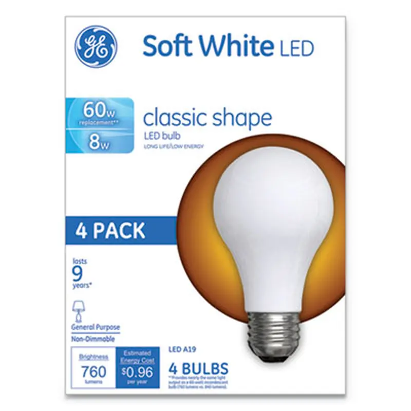 Classic LED Soft White Non-Dim A19 Light Bulb, 8 W, 4/Pack - Light Bulbs | GE