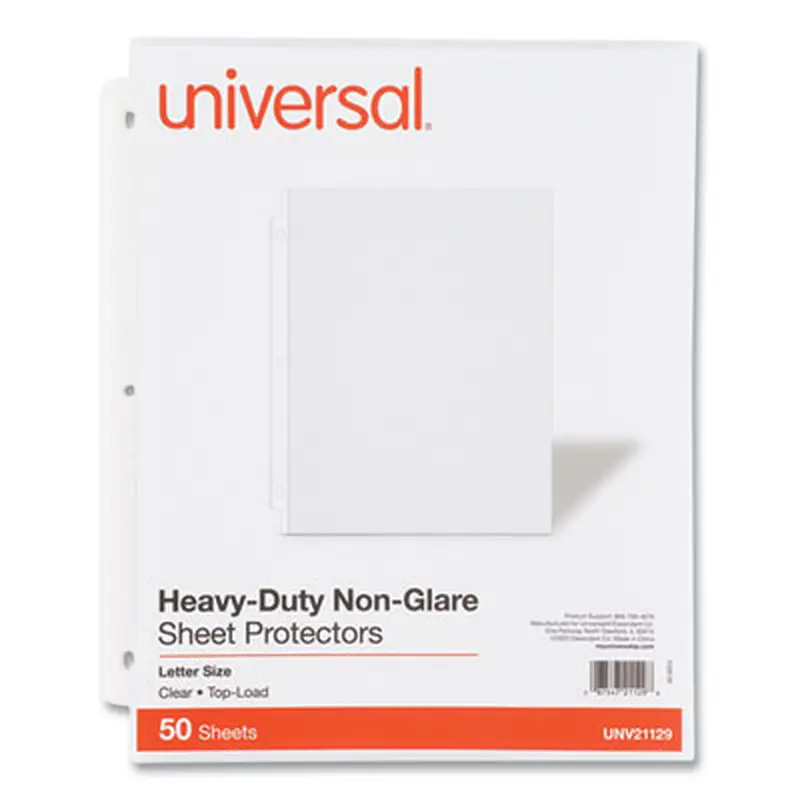 Deluxe Heavyweight Sheet Protector, Side: 3-Hole Punched, Top Load 8.5 x 11 Insert, Nonglare Clear Front, 50/Pack - Sheet Protectors | Universal