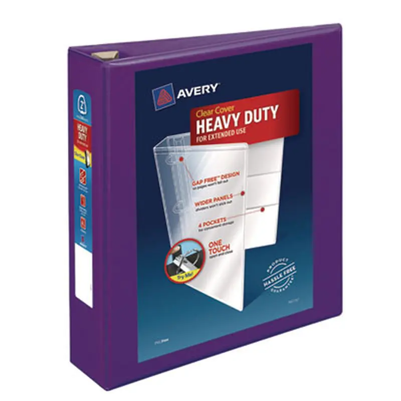 Heavy-Duty View Binder with DuraHinge and One Touch EZD Rings, 3 Rings, 2" Capacity, 11 x 8.5, Purple - Binders | Avery