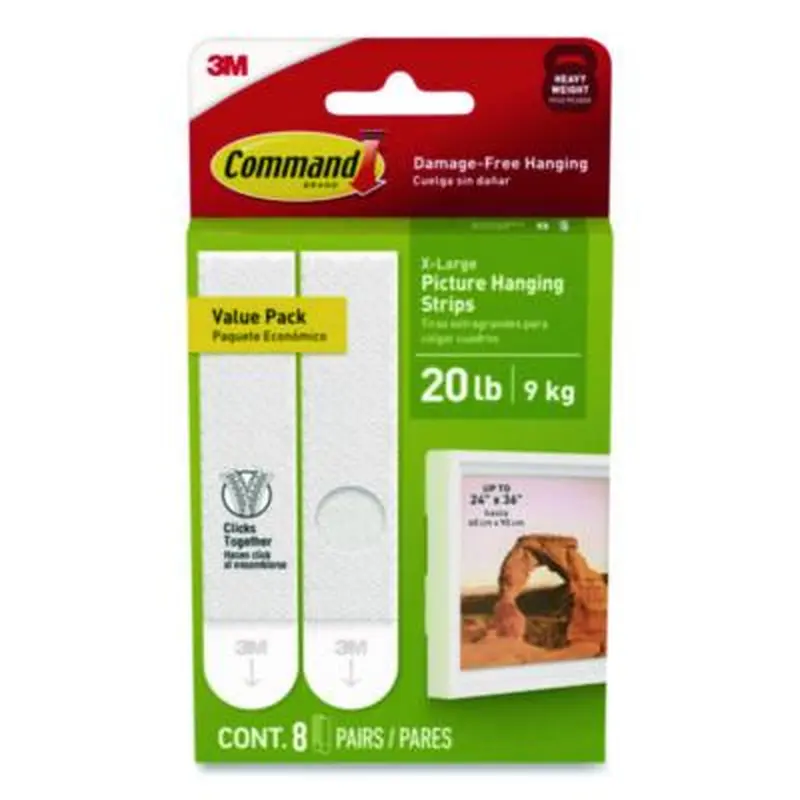 Picture Hanging Strips, X-Large, Removable, Holds up to 20 lbs per 4 Pairs, 8 Pairs/Pack - Mounting Tape | Command