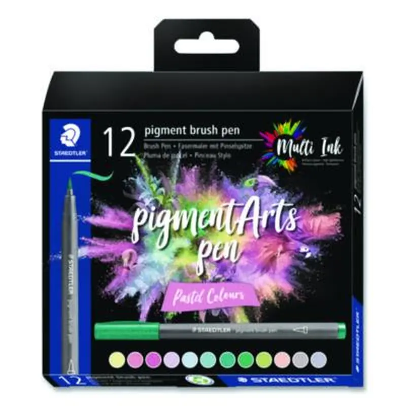 Pigment Brush Pen Set, Medium Firm, Assorted Pastel Colors, 12/Pack - Markers | Staedtler
