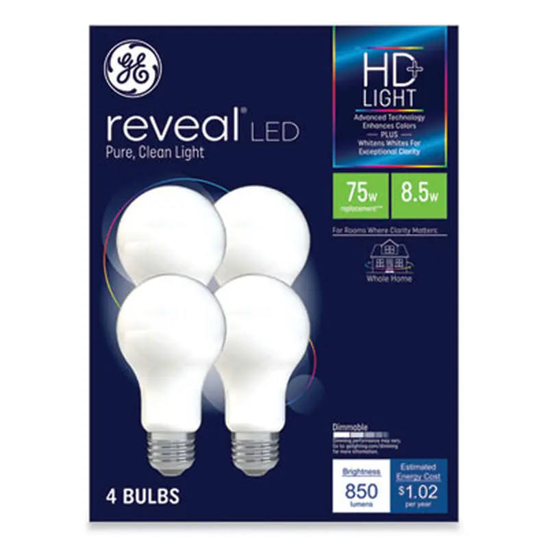 Reveal HD  LED A19 Light Bulb, 8.5 W, 4/Pack - Light Bulbs | GE