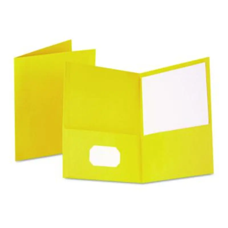 Twin-Pocket Folder, Embossed Leather Grain Paper, 0.5" Capacity, 11 x 8.5, Yellow, 25/Box - Pocket Folders | Oxford