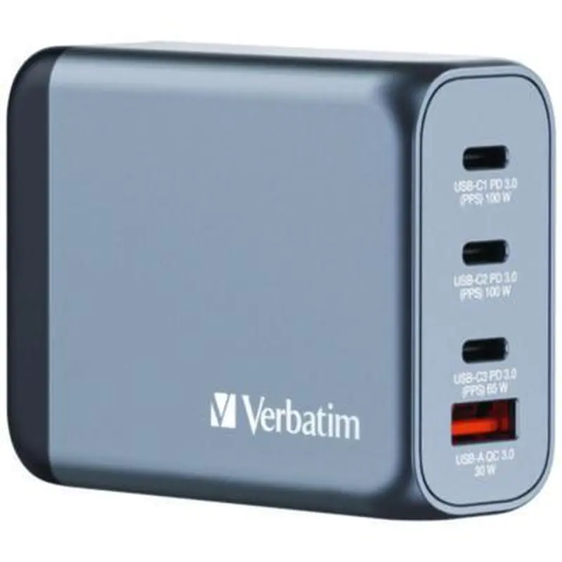 100 W 4-Port GaN Wall Charger, Black/Gray - Adapters/Chargers | Verbatim