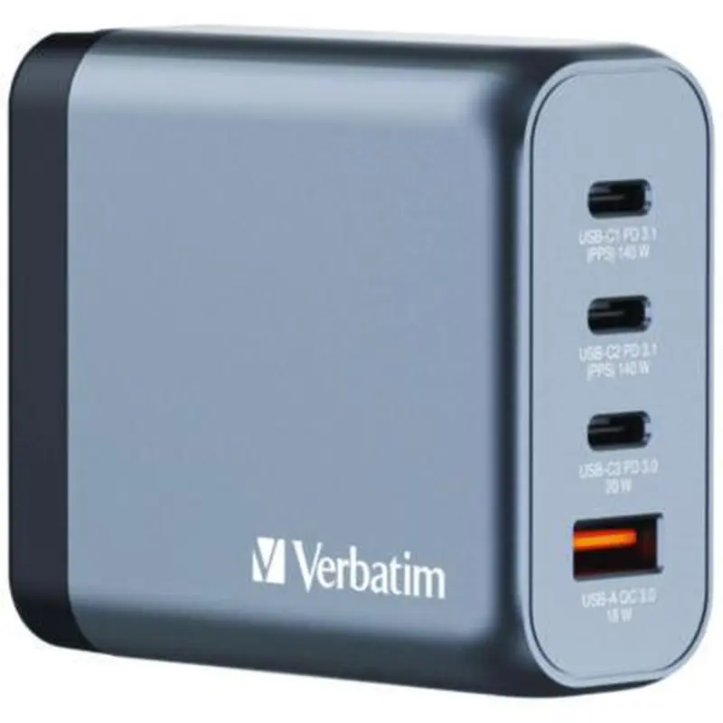 140 W 4-Port GaN Wall Charger, Black/Gray - Adapters/Chargers | Verbatim
