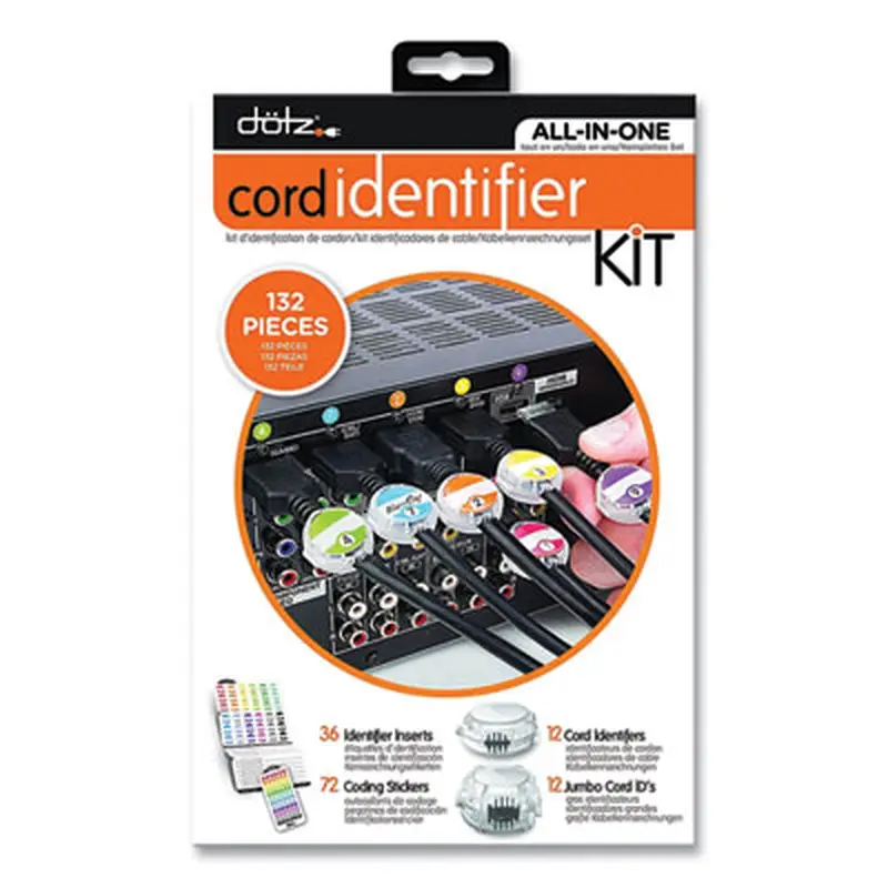 Cord ID Kit, (12) Regular and (12) Jumbo-Sized Cord Identifiers, (72) Color-Coded Stickers, (36) Identifier Inserts - Cable Management | dotz