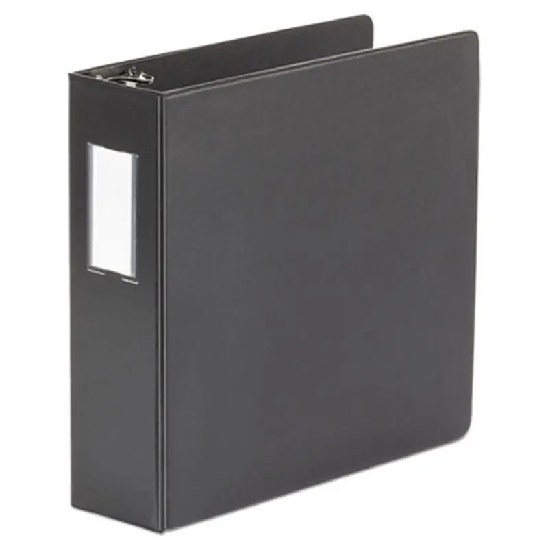 Deluxe Non-View D-Ring Binder with Label Holder, 3 Rings, 3" Capacity, 11 x 8.5, Black - Binders | Universal