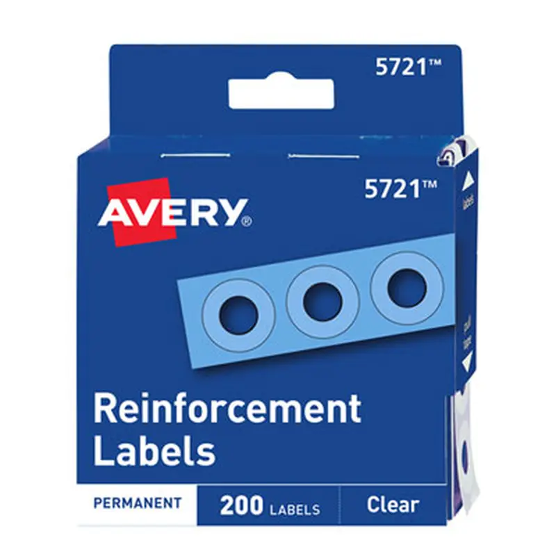 Dispenser Pack Hole Reinforcements, 0.25" Dia, Clear, 200/Pack, (5721) - Hole Reinforcement Labels | Avery