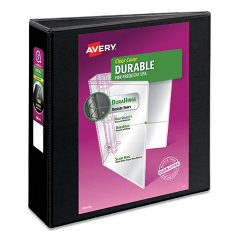 Durable View Binder with DuraHinge and Slant Rings, 3 Rings, 3" Capacity, 11 x 8.5, Black - Binders | Avery