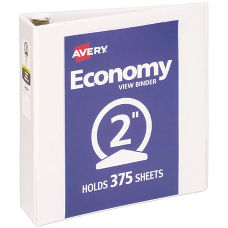 Economy View Binder with Round Rings , 3 Rings, 2" Capacity, 11 x 8.5, White, (5731) - Binders | Avery