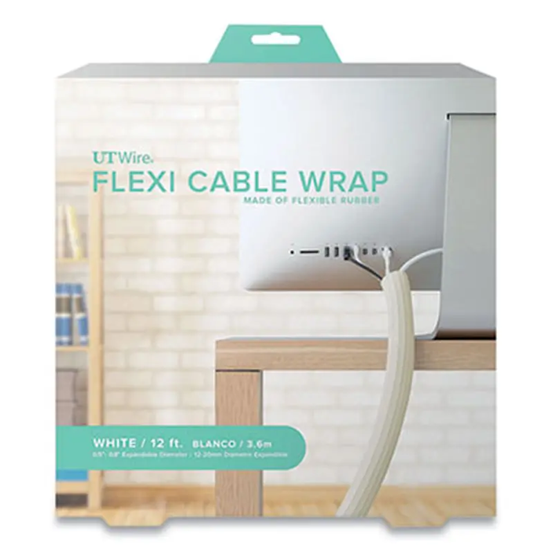 Flexi Cable Wrap, 0.5" to 1" x 12 ft, White - Cable Management | UT Wire
