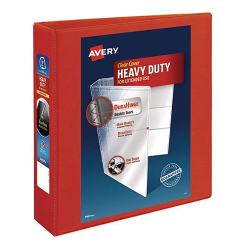 Heavy-Duty View Binder with DuraHinge and One Touch EZD Rings, 3 Rings, 2" Capacity, 11 x 8.5, Red - Binders | Avery