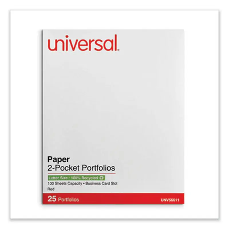 Two-Pocket Portfolio, Embossed Leather Grain Paper, 11 x 8.5, Red, 25/Box - Pocket Folders | Universal