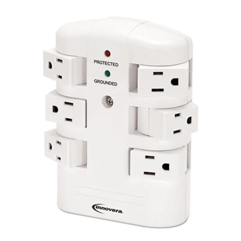 Wall Mount Surge Protector, 6 AC Outlets, 2,160 J, White - Surge Protectors | Innovera