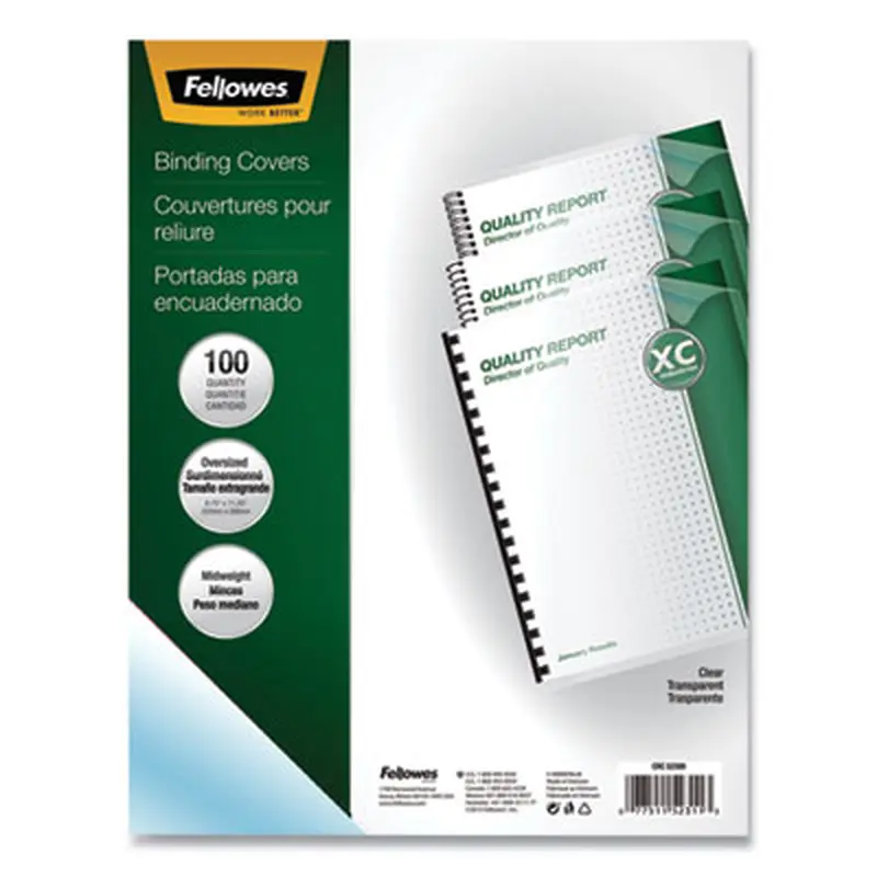 Crystals Transparent Presentation Covers for Binding Systems, Plastic, Round Corners, 11.25 x 8.75, Gloss Clear, 100/Pack - Binding Systems Covers | Fellowes