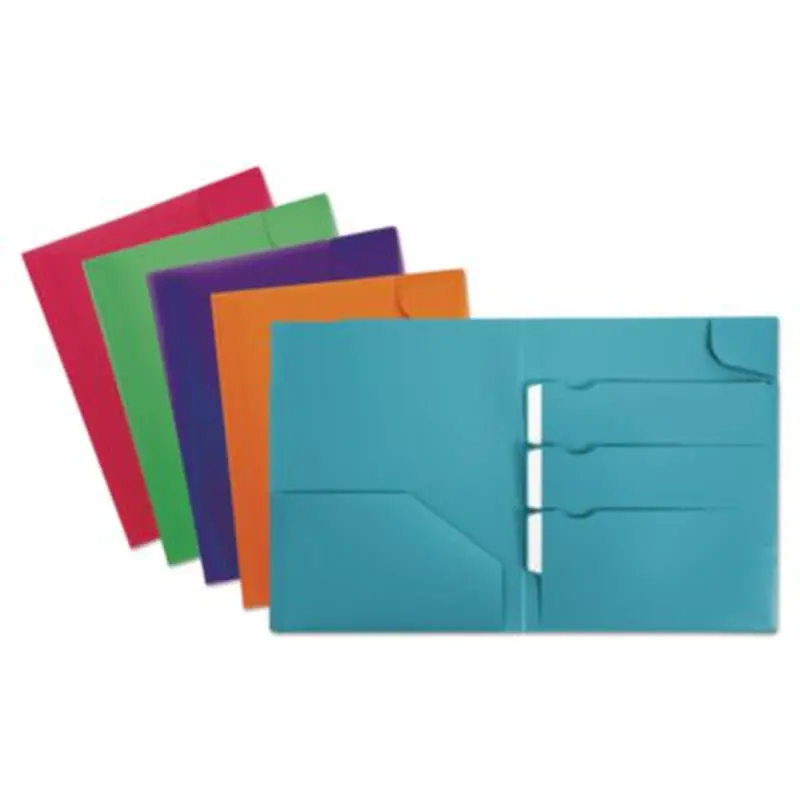 Divide It Up Four-Pocket Poly Folder, 110-Sheet Capacity, 11 x 8.5, Randomly Assorted Colors - Pocket Folders | Oxford