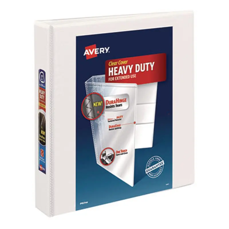 Heavy-Duty View Binder with DuraHinge and One Touch EZD Rings, 3 Rings, 1.5" Capacity, 11 x 8.5, White - Binders | Avery