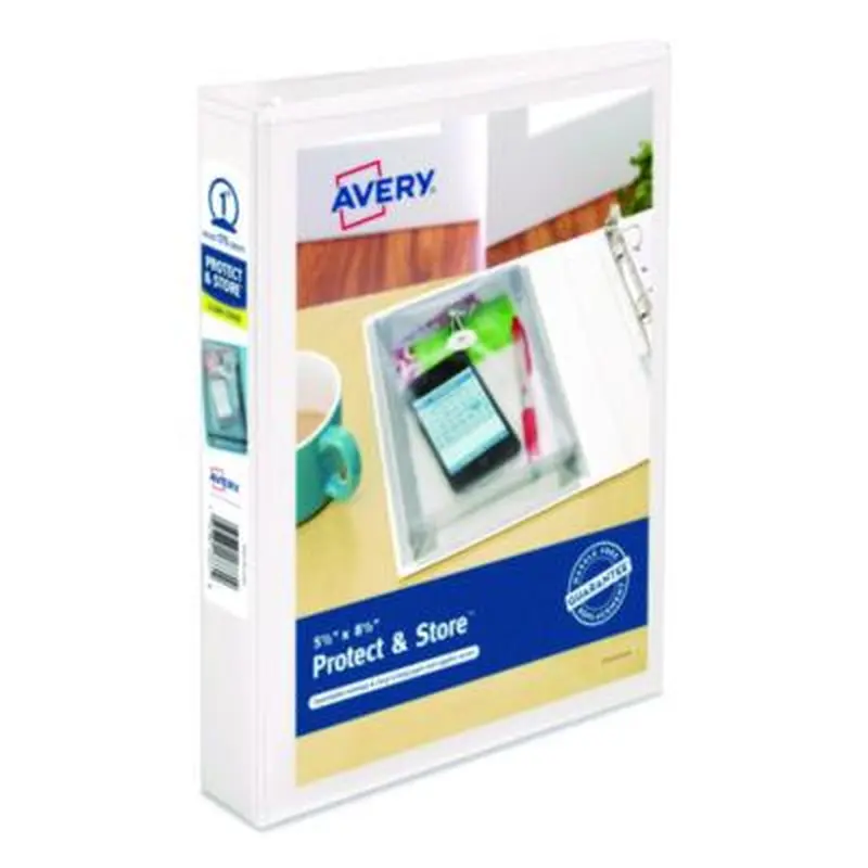 Mini Size Protect and Store View Binder with Round Rings, 3 Rings, 1" Capacity, 8.5 x 5.5, White - Binders | Avery
