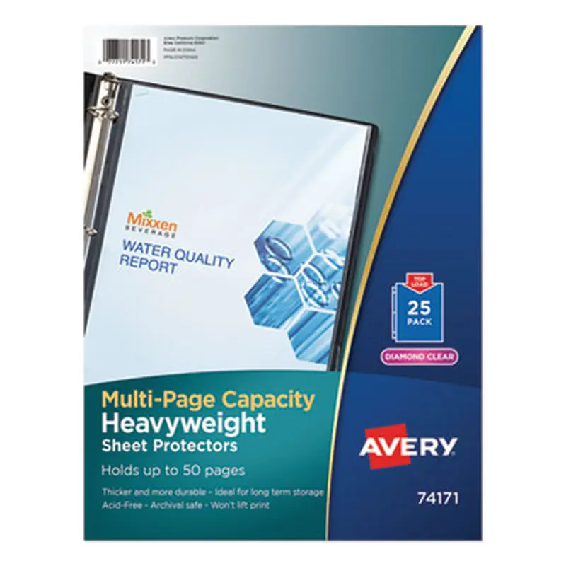 Multi-Page Capacity Heavyweight Diamond Clear Sheet Protector, Side: 3-Hole Punched, Top Load 8.5 x 11 Insert, Clear, 25/Pack - Sheet Protectors | Avery