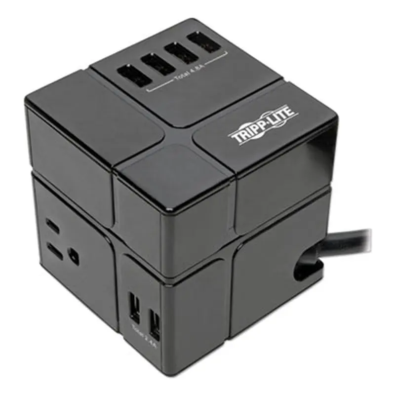 Power Cube Surge Protector, 3 AC Outlets/6 USB-A Ports, 6 ft Cord, 540 J, Black - Surge Protectors | Tripp Lite by Eaton