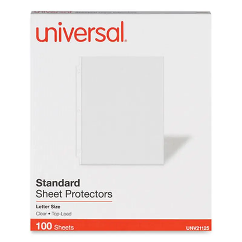 Standard Sheet Protectors, Medium-Duty, Side: 3-Hole Punched, Top Load 8.5 x 11 Insert, Clear Front, 100/Box - Sheet Protectors | Universal